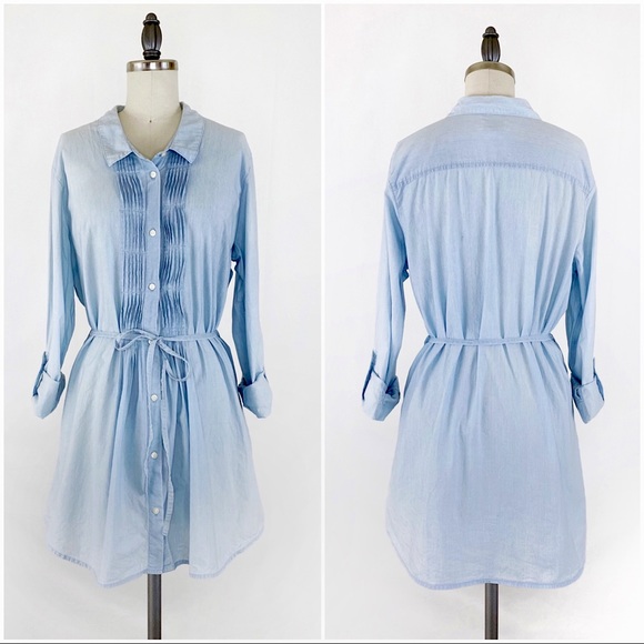 Levi’s Pintuck Chambray Denim Mini   Belted ShirtDress Light Wash - Picture 1 of 11